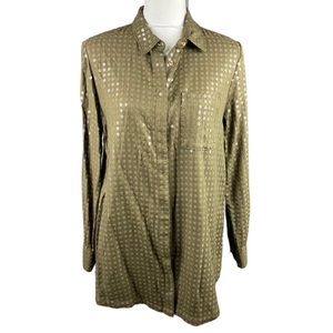 Anthropologie Maeve Green Full Sequin Button Shirt Size M